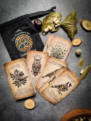 Quelques carte de l'Oracle des Gardiens de Gardiens de Garoulia, Oracle outil divinatoire et de développement personnel inspiré par la sagesse des animaux et des plantes de la forêt. Créé pour renforcer la connexion avec la nature et soutenir la conservation de l'environnement, cet oracle transcende un simple Oracle – c'est un mouvement pour protéger la biodiversité de notre planète.roulia