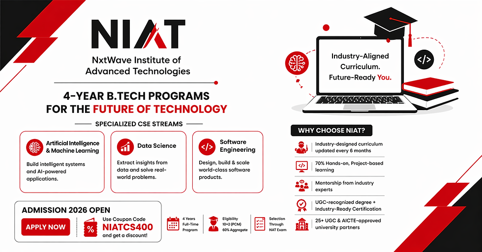 NIAT Admission 2026 industry aligned BTech CSE programs AI ML Data Science Software Engineering apply now NIATCS400