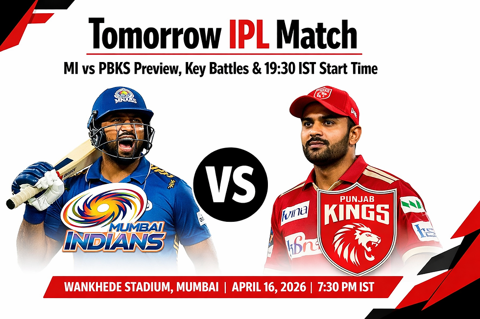 Tomorrow IPL Match: MI vs PBKS Preview, Key Battles, and 19:30 IST Start Time