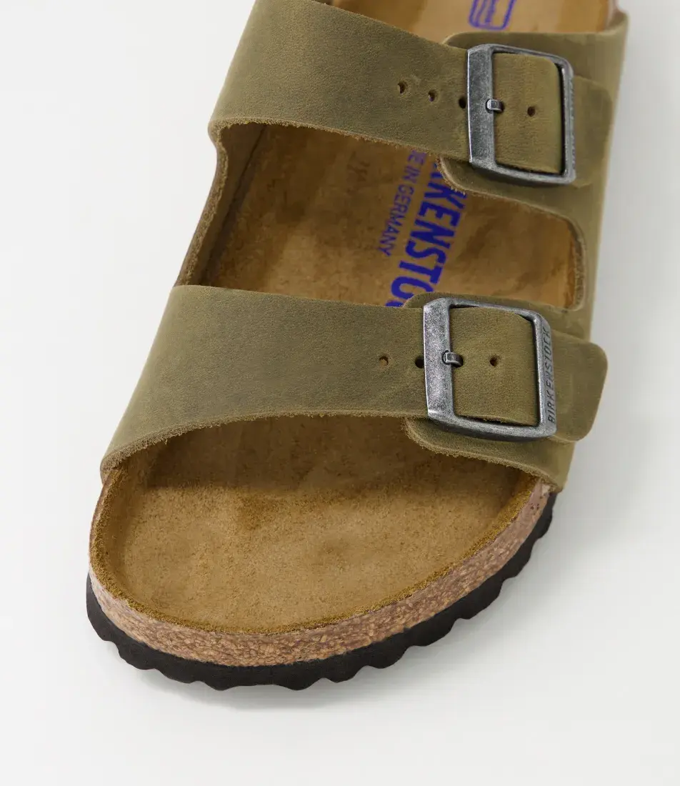 Thumbnail: Arizona Soft Foot Bed Khaki Nubuk Leather with Silver Buckle