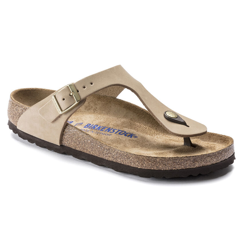 Thumbnail: Gizeh Sandcastle Birkenstock with Gold Buckles Nubuk Leather Regular Birkesntock
