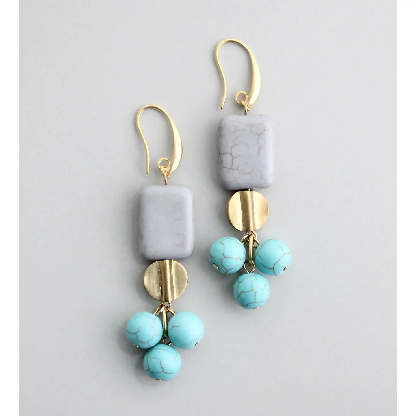 Gray and Turquoise 18K Gold Plated Dangle Earrings