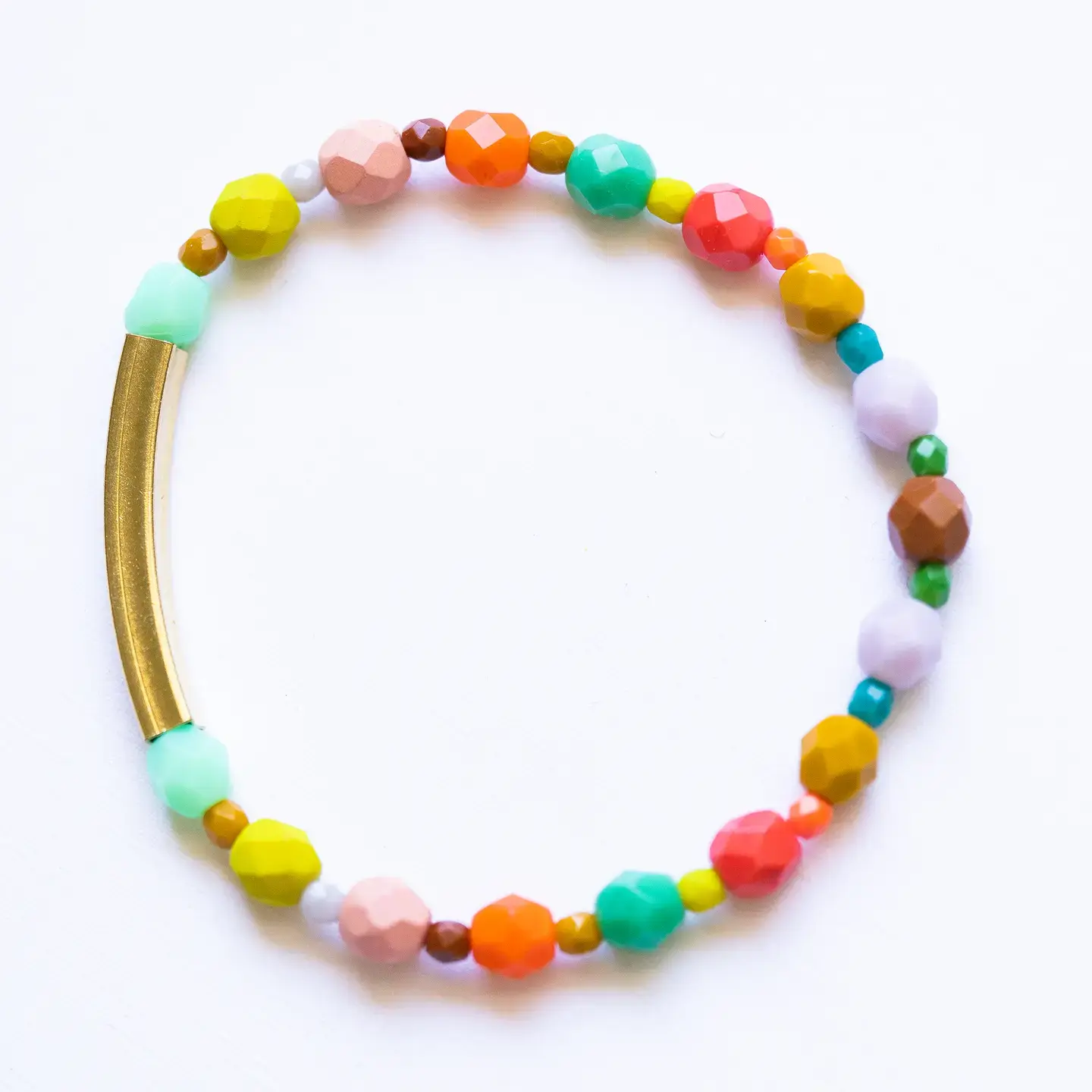 Colorful Mixed Bead Stretchy Bracelet with Brass Tube