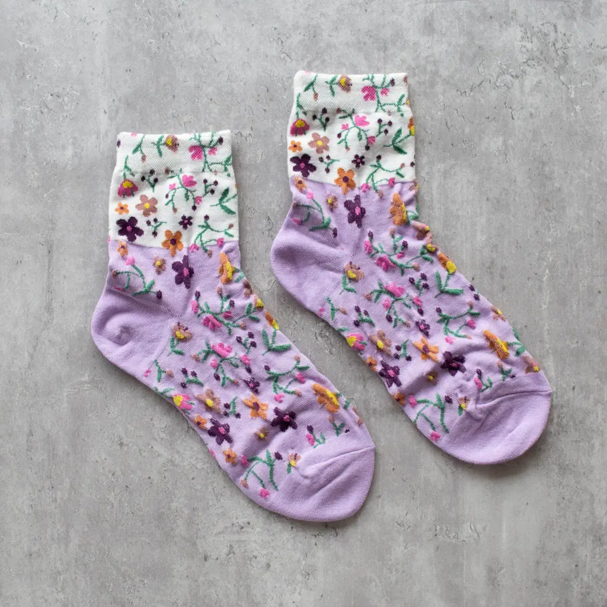 Floral 2 Tones Casual Socks-Lavendar