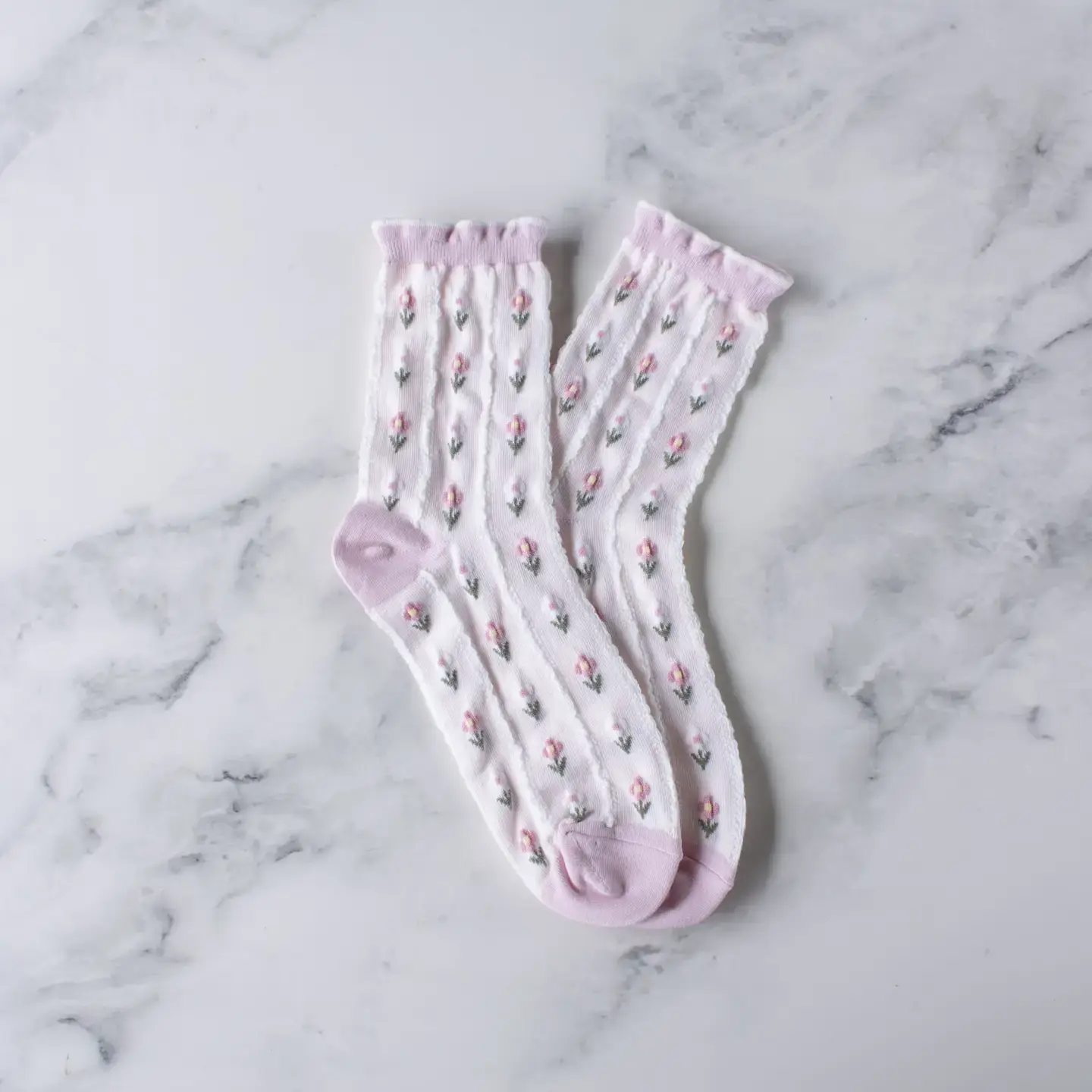 Pastel Color Floral Casual Socks-Pink