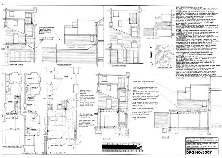 Side Return Wrap Round Pitched and Flat Drawing