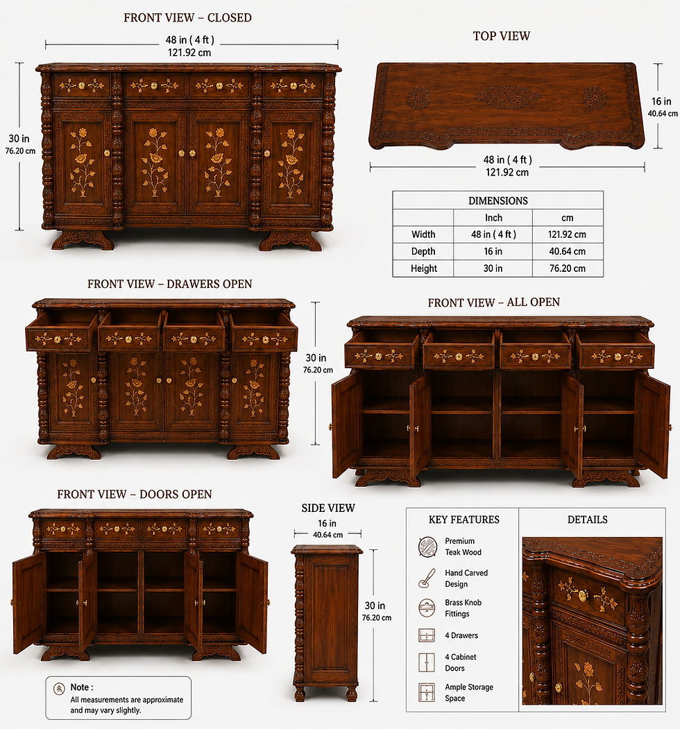 Dimensions Storage cabinet with drawers and carved doors
