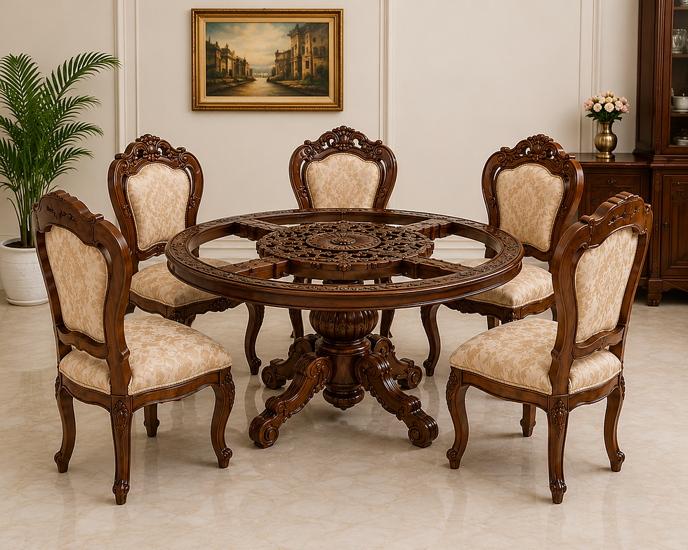 Royal Sheesham Wood Round Dining Set with 4 Chairs Hand Carved Dining Table by Star Furniture Saharanpur