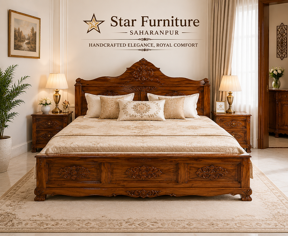 Royal Sheesham Wood King Size Hand Carved Bed with Storage by Star Furniture Saharanpur
