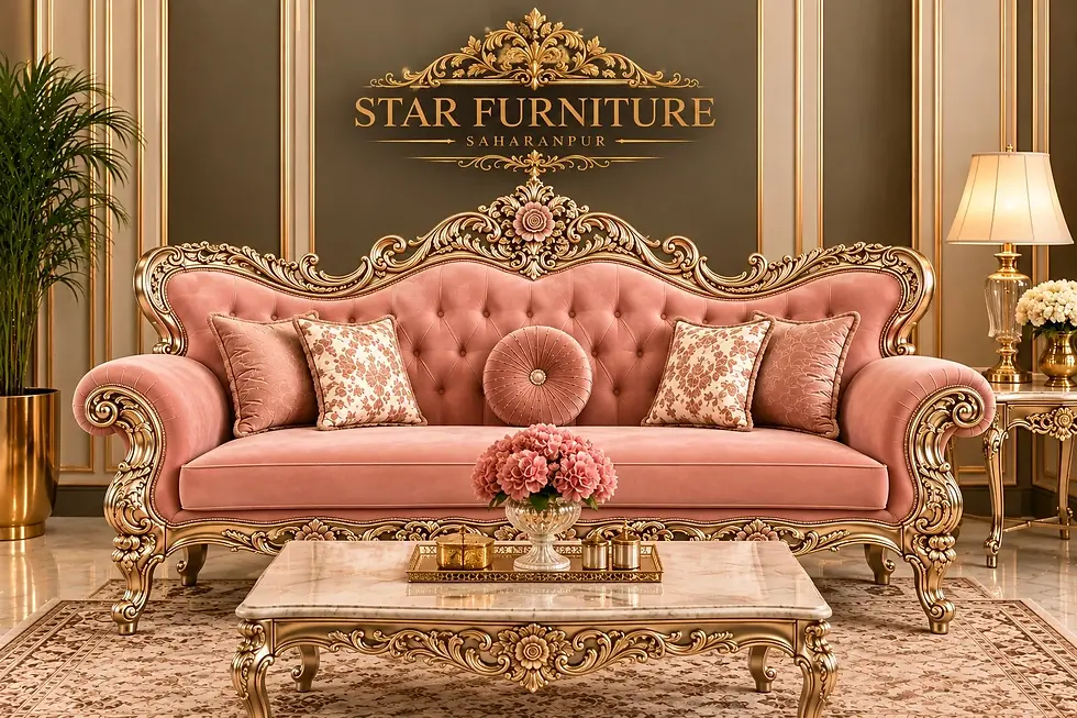 Thumbnail: Royal Maharaja three seater carved teak wood sofa
