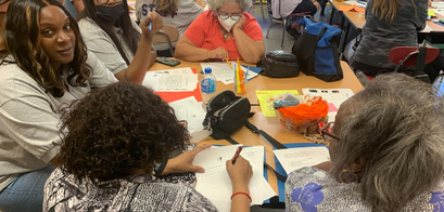 Teachers at a professional development in the UFT teacher center.