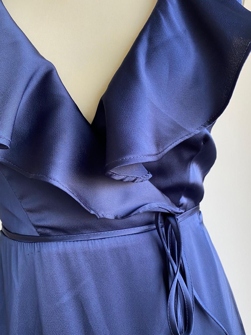Miniatura: Vestido largo azul oscuro cruzado