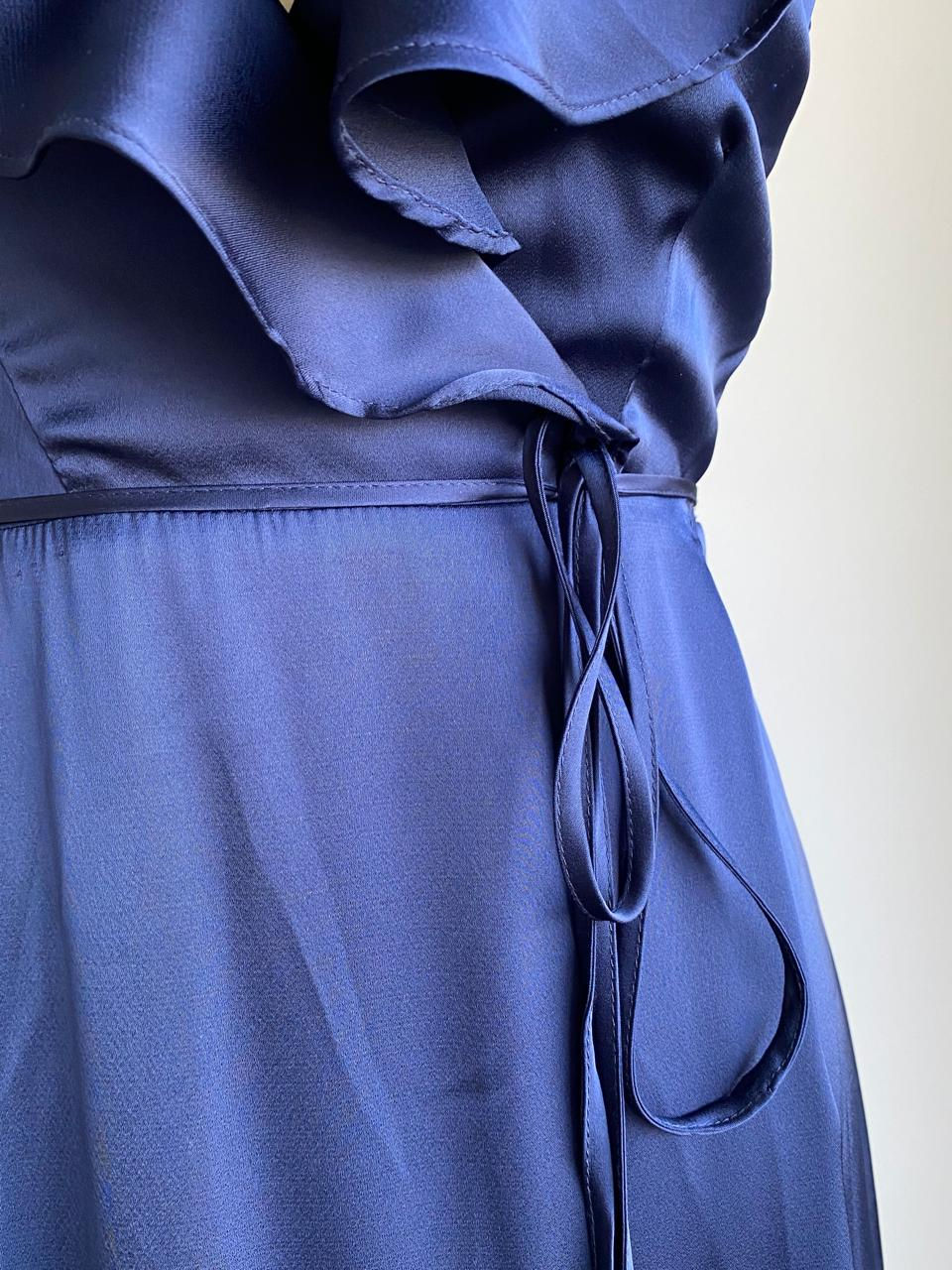 Miniatura: Vestido largo azul oscuro cruzado