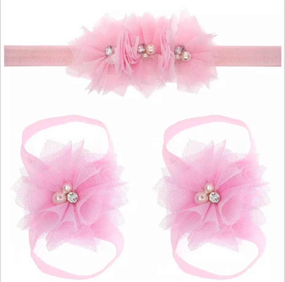 Thumbnail: Baby Chiffon Foot Flower and Headband Set