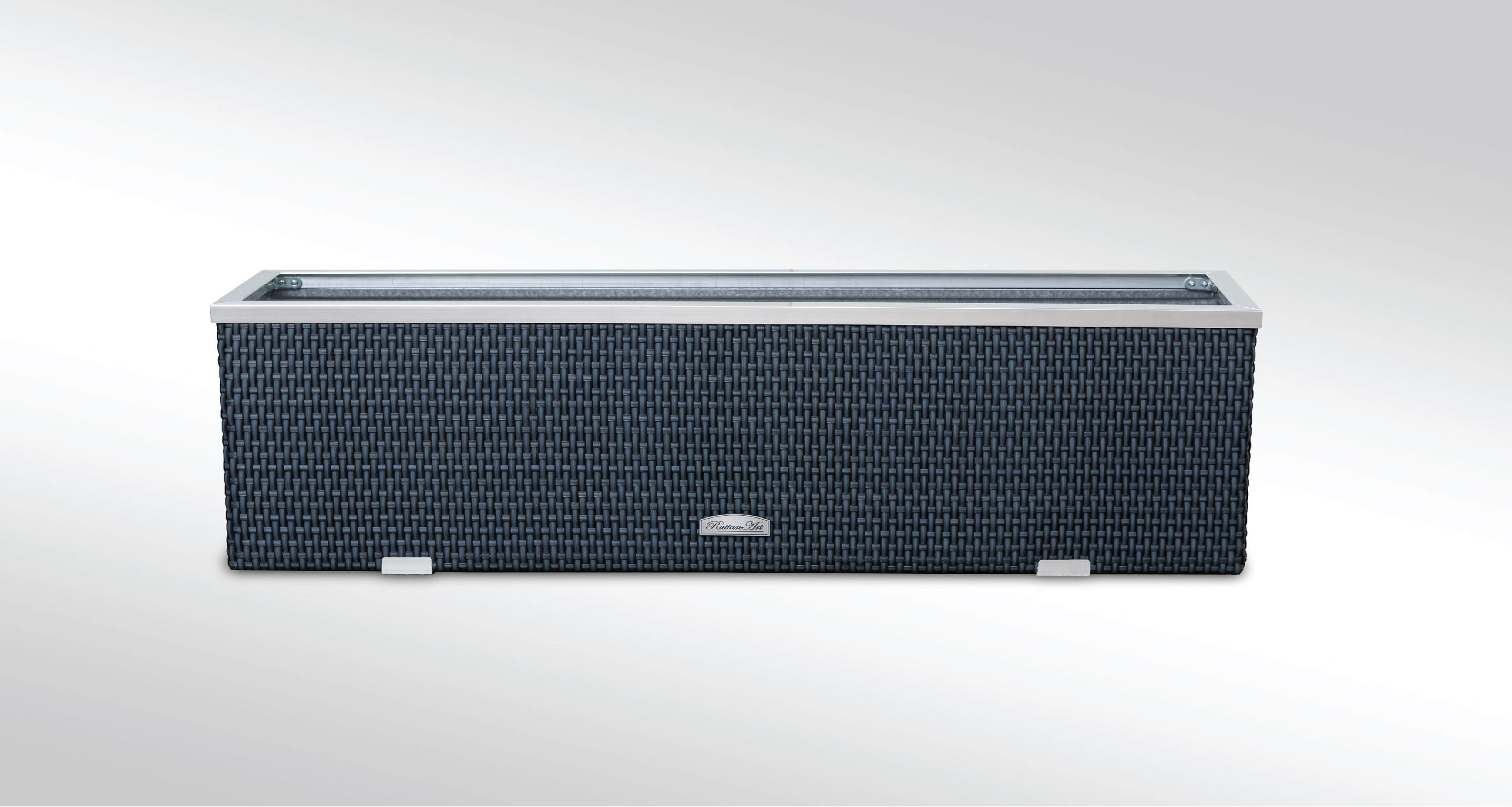 130cm x 39cm x 45cm Rectangel Rattan Planter Polished Aluminium Edge
