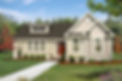 Exterior of small white house with red door