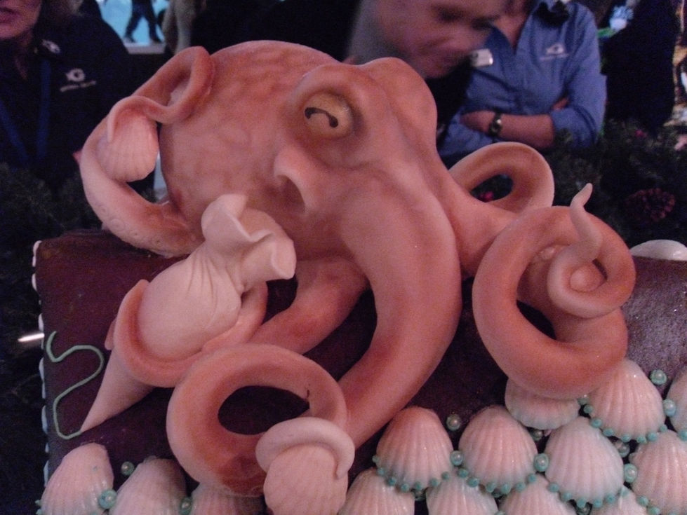 This chocolate octopus topped a gingerbread house created for the Georgia Aquarium