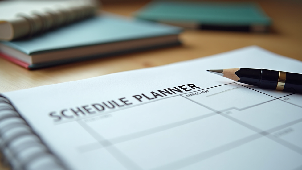 Close-up view of educational materials and a schedule planner on a table