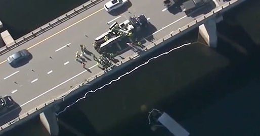 View of the scene showcasing placement of rotator and box truck