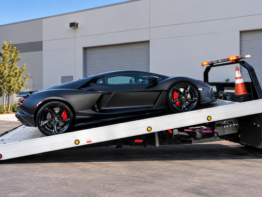 exotic car on a flatbed