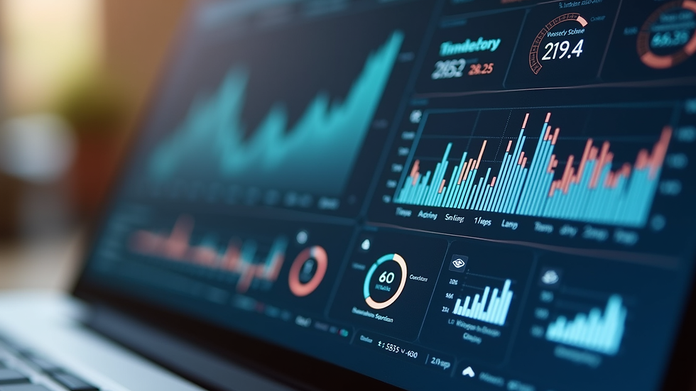 Close-up view of a laptop screen showing website analytics and performance metrics