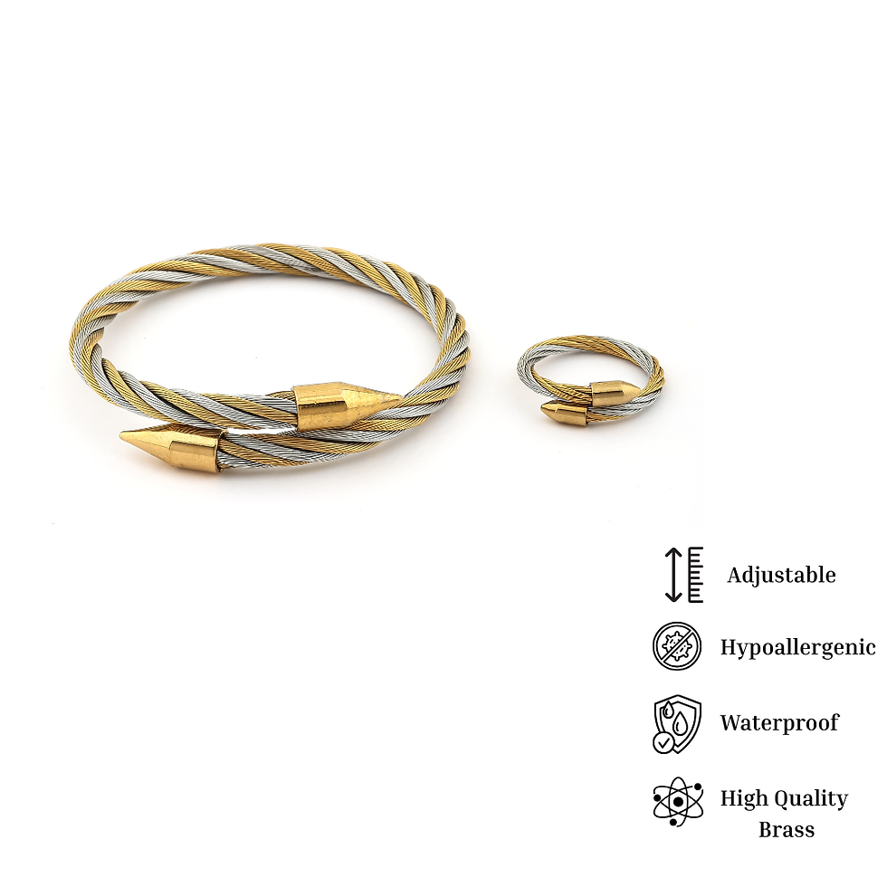 Thumbnail: Two-Tone Twisted Cable Anklet & Ring Set