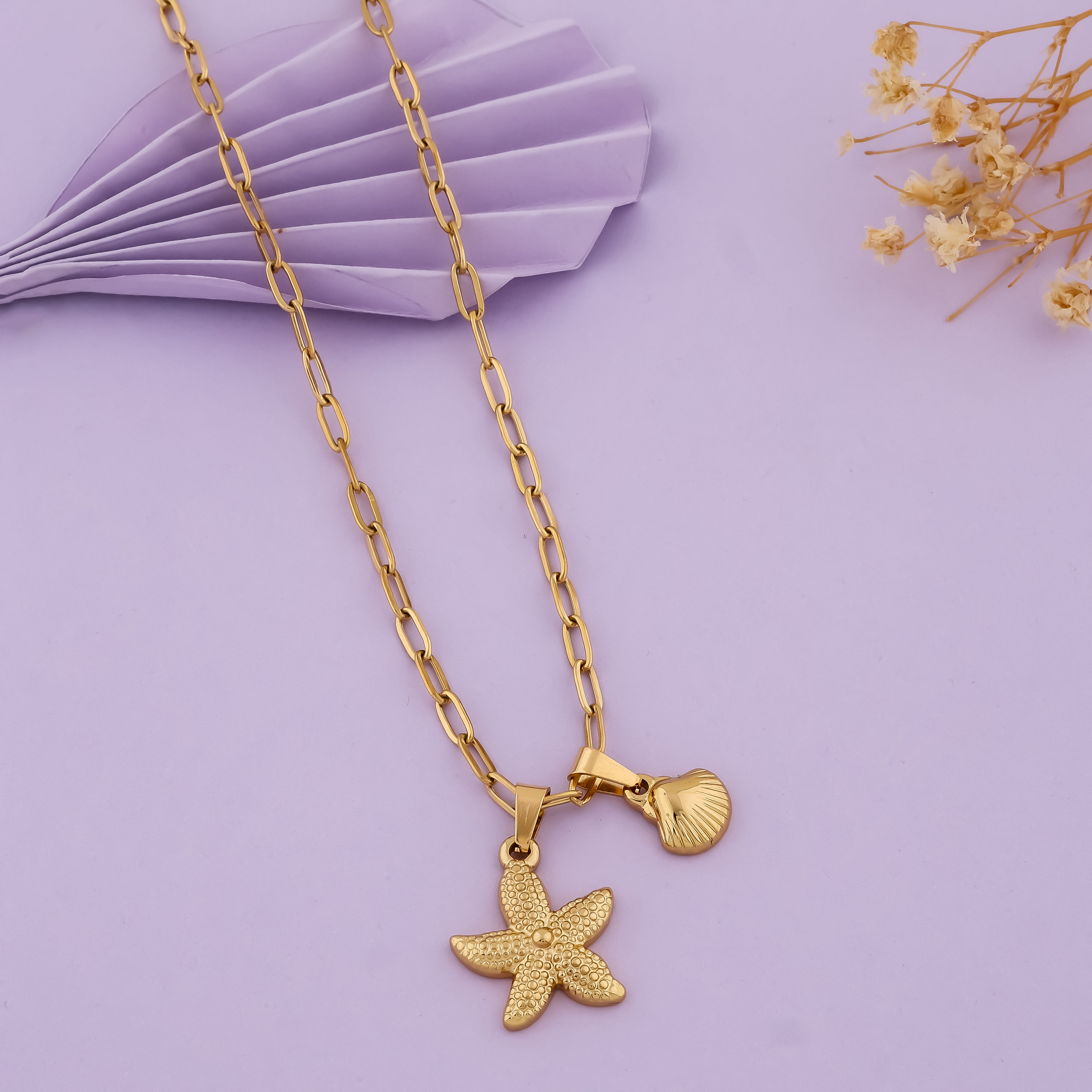 Gold Tone Sea Charm Necklace