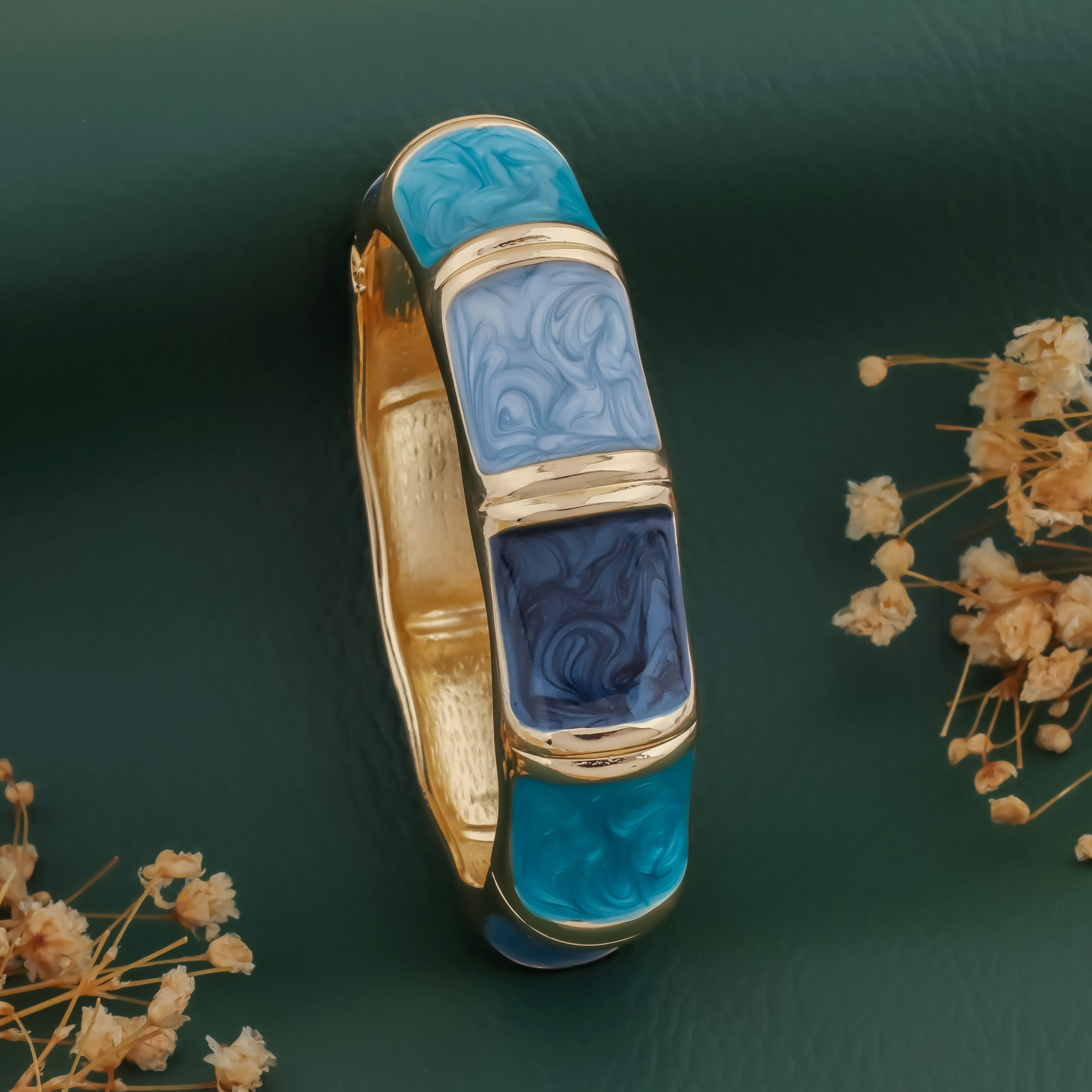 Gold Tone Marbled Ocean Bangle