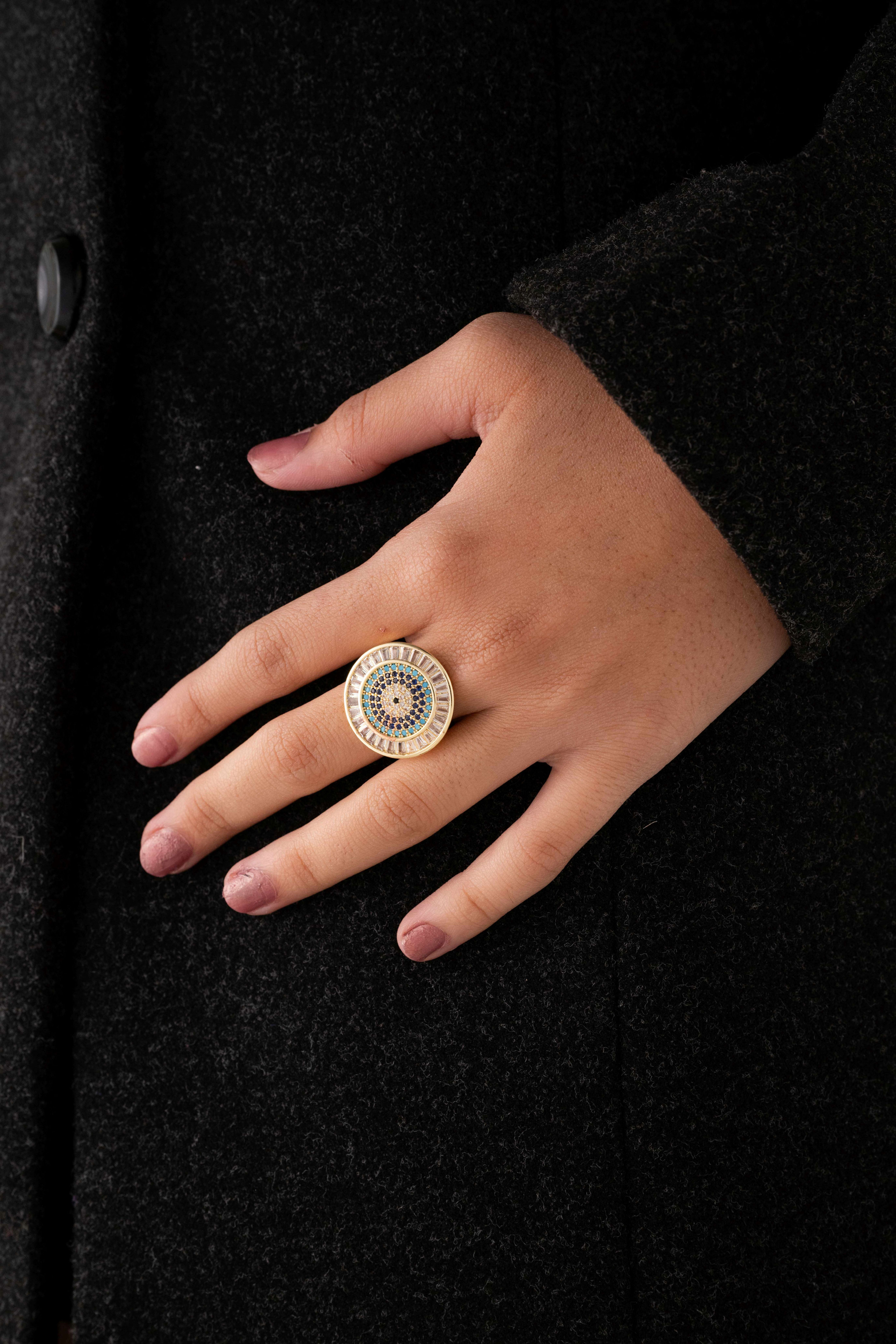 Radiant Evil Eye Mandala Ring