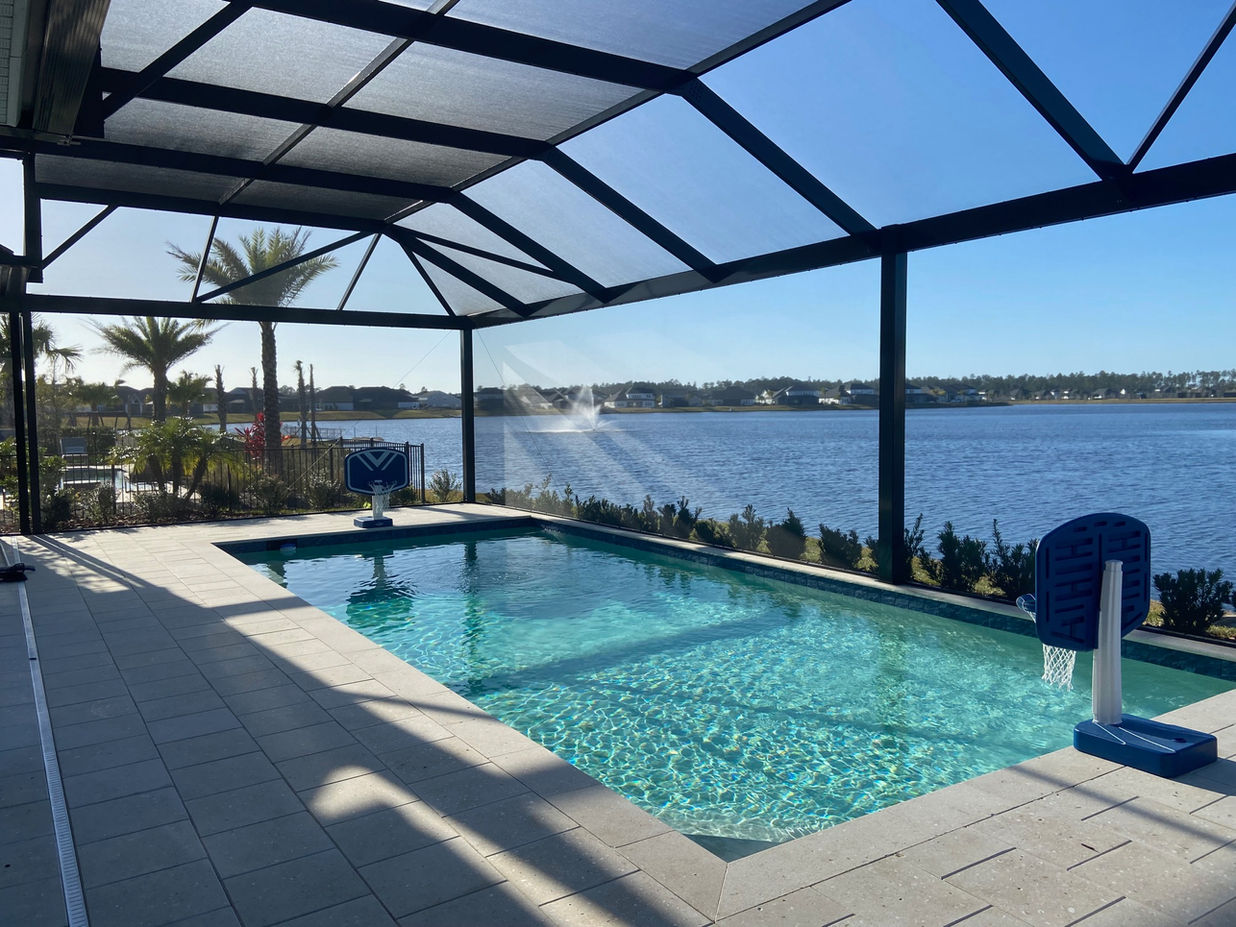 Patio screen enclosure, pool, lake view, Jacksonville FL