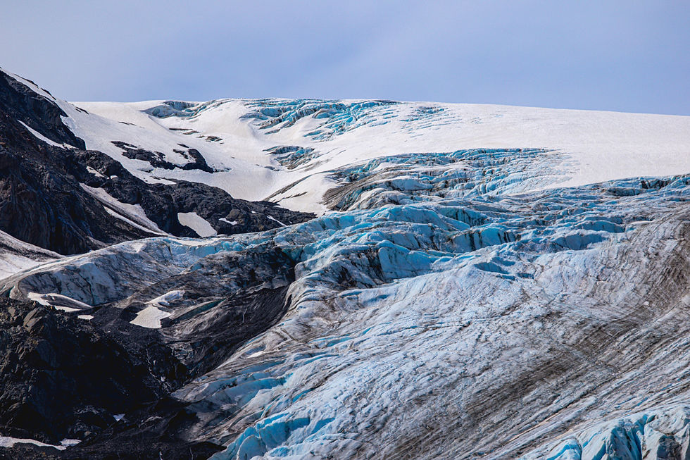 Did you know that the bluer glacier ice appears, the denser it is? Over time, the immense weight of the glacier compresses the ice, squeezing out tiny air bubbles. With less air trapped inside, the ice absorbs more of the red wavelengths of light and reflects more blue back to our eyes. So that deep blue ice? It’s been shaped by incredible pressure over time.