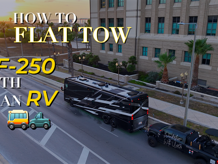 How to Flat Tow an f-250 with an RV | A 45' Foretravel Motorcoach RV pulling a black Ford F-250