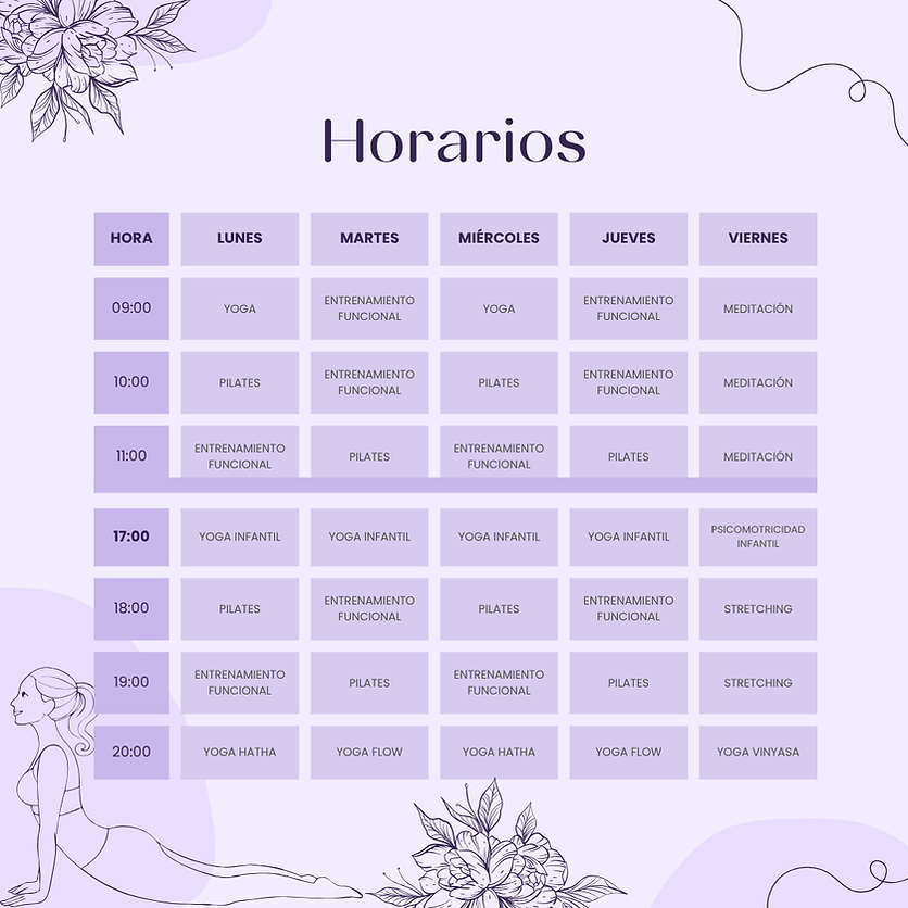 Post de Instagram Yoga horarios ilustrado morado.png