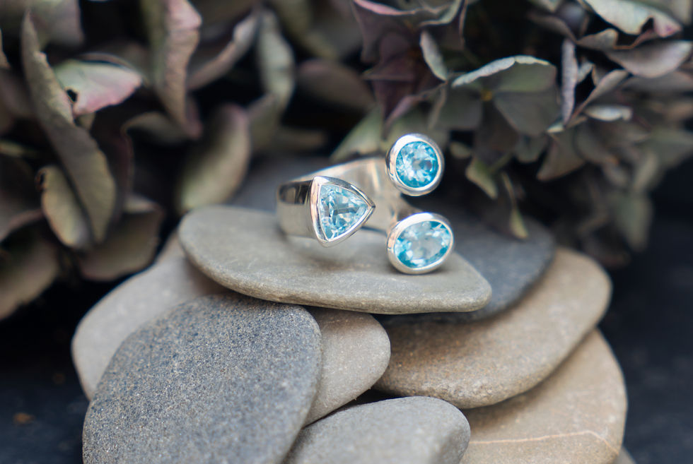 Thumbnail: Sterling Silver Tri-stone Blue Topaz Statement Ring