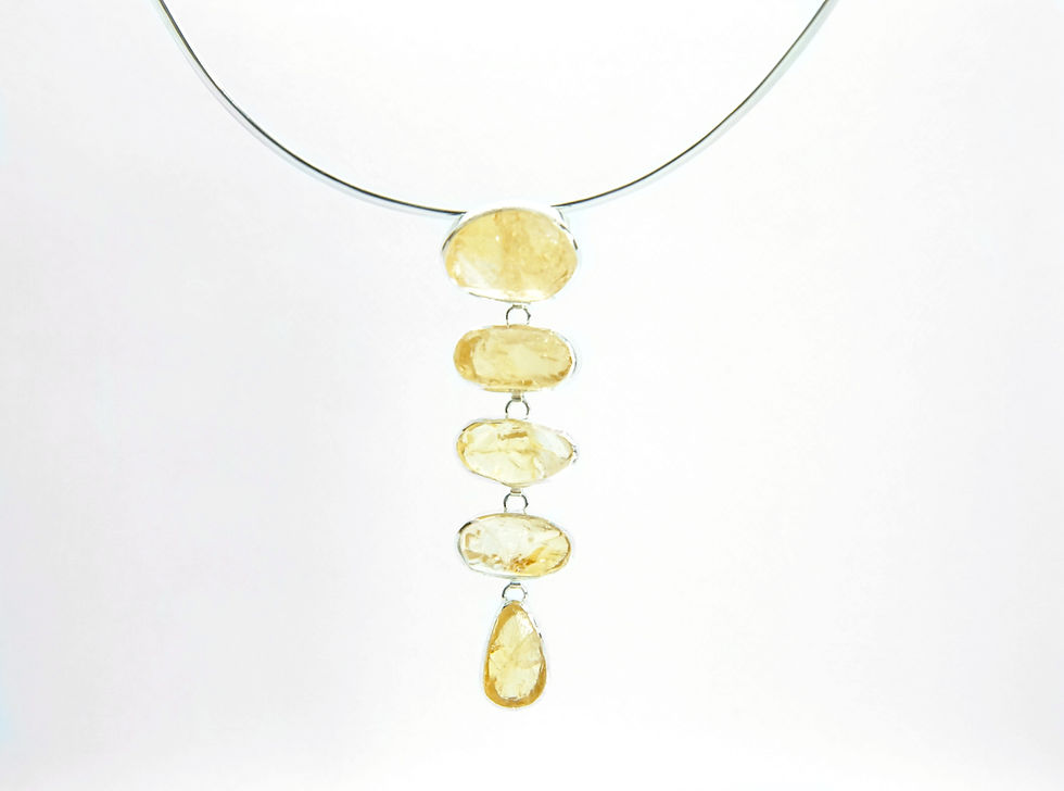 Thumbnail: Sterling Silver 5 Drop Gemstone Raw Uncut Pendant. Citrine