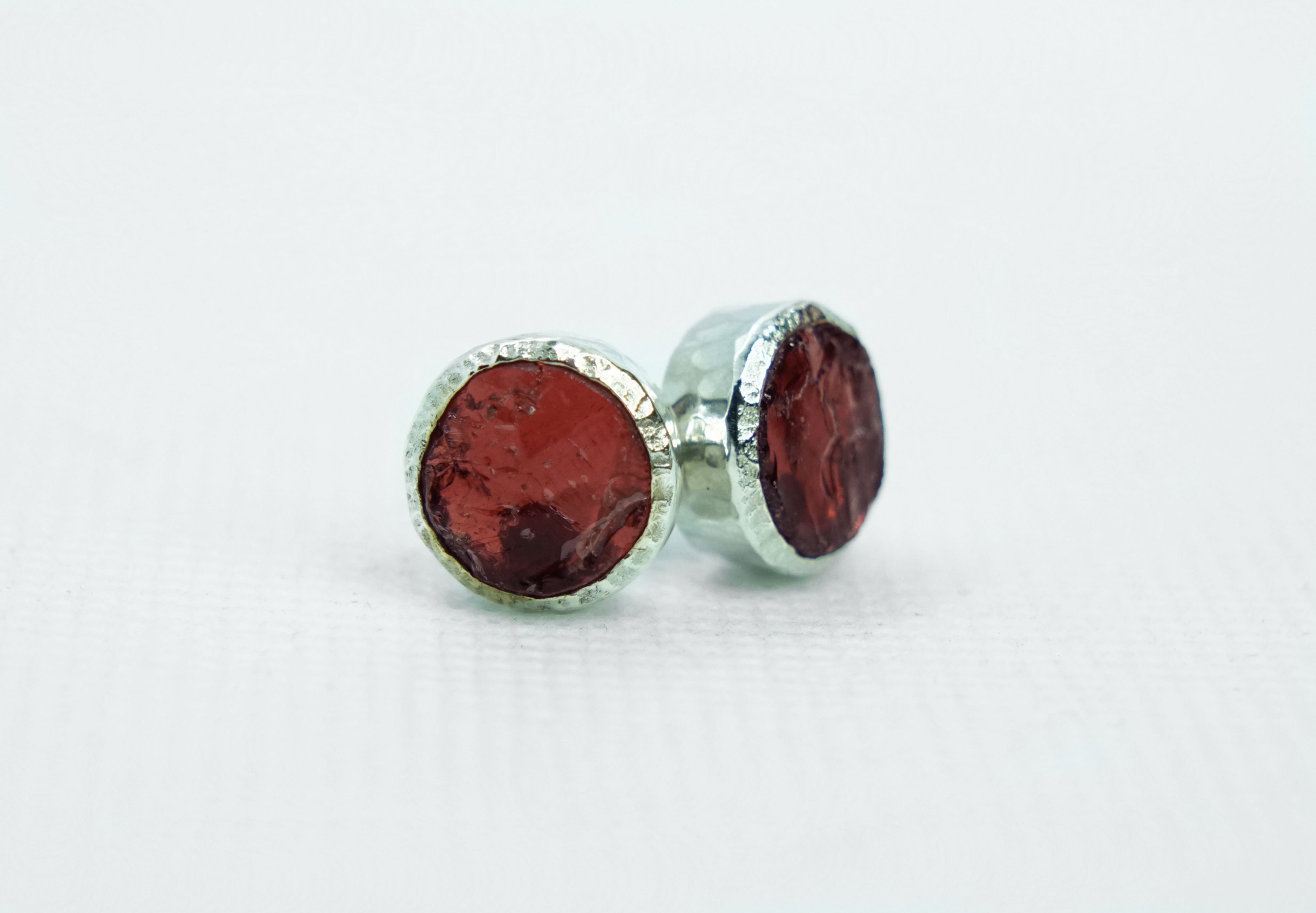 Large Raw Uncut Rose Garnet Stud Earrings