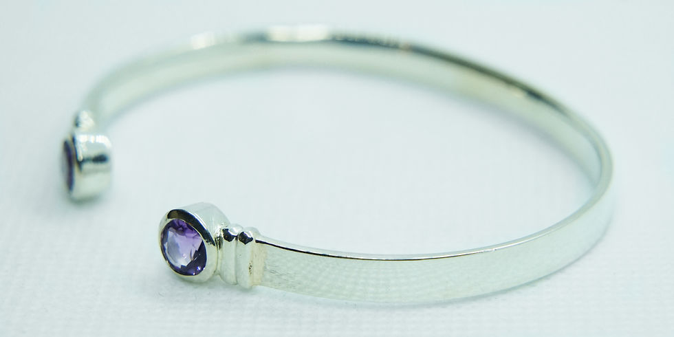 Thumbnail: Sterling Silver Torq Bangle. Brilliant Cut Amethyst