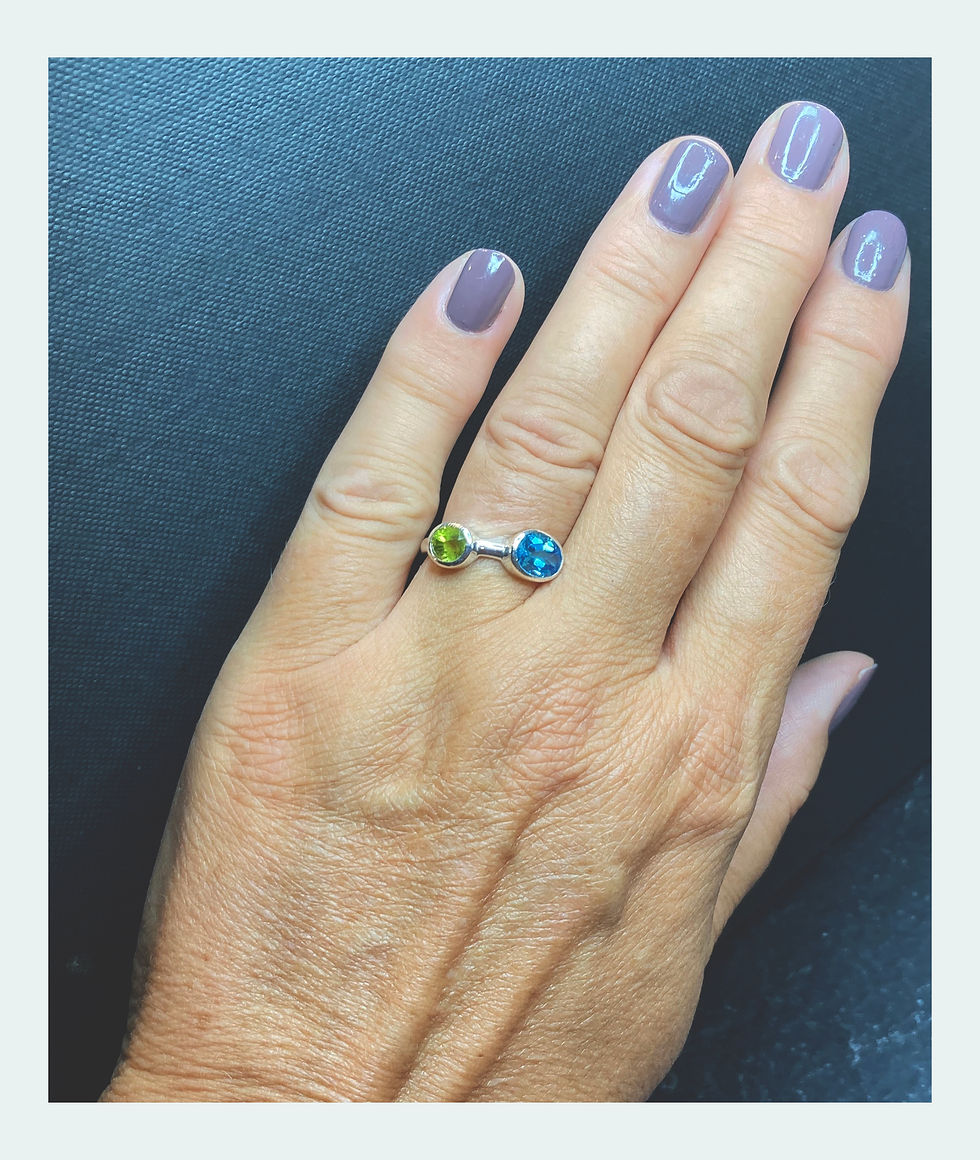 Thumbnail: Double Faceted Gemstone Ring. Peridot & Blue Topaz