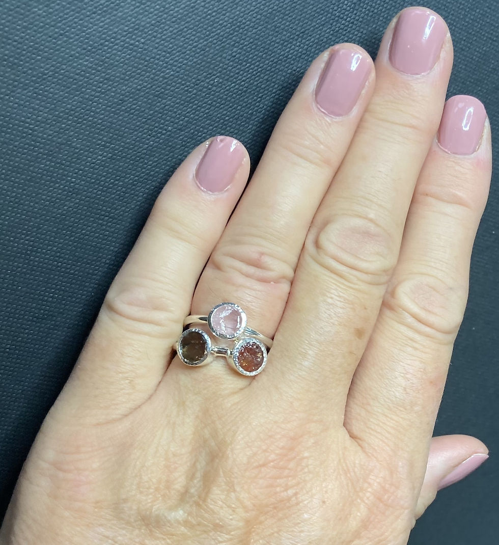 Thumbnail: Double Raw Uncut Gemstone Ring. Smoky Quartz & Hessonite Garnet