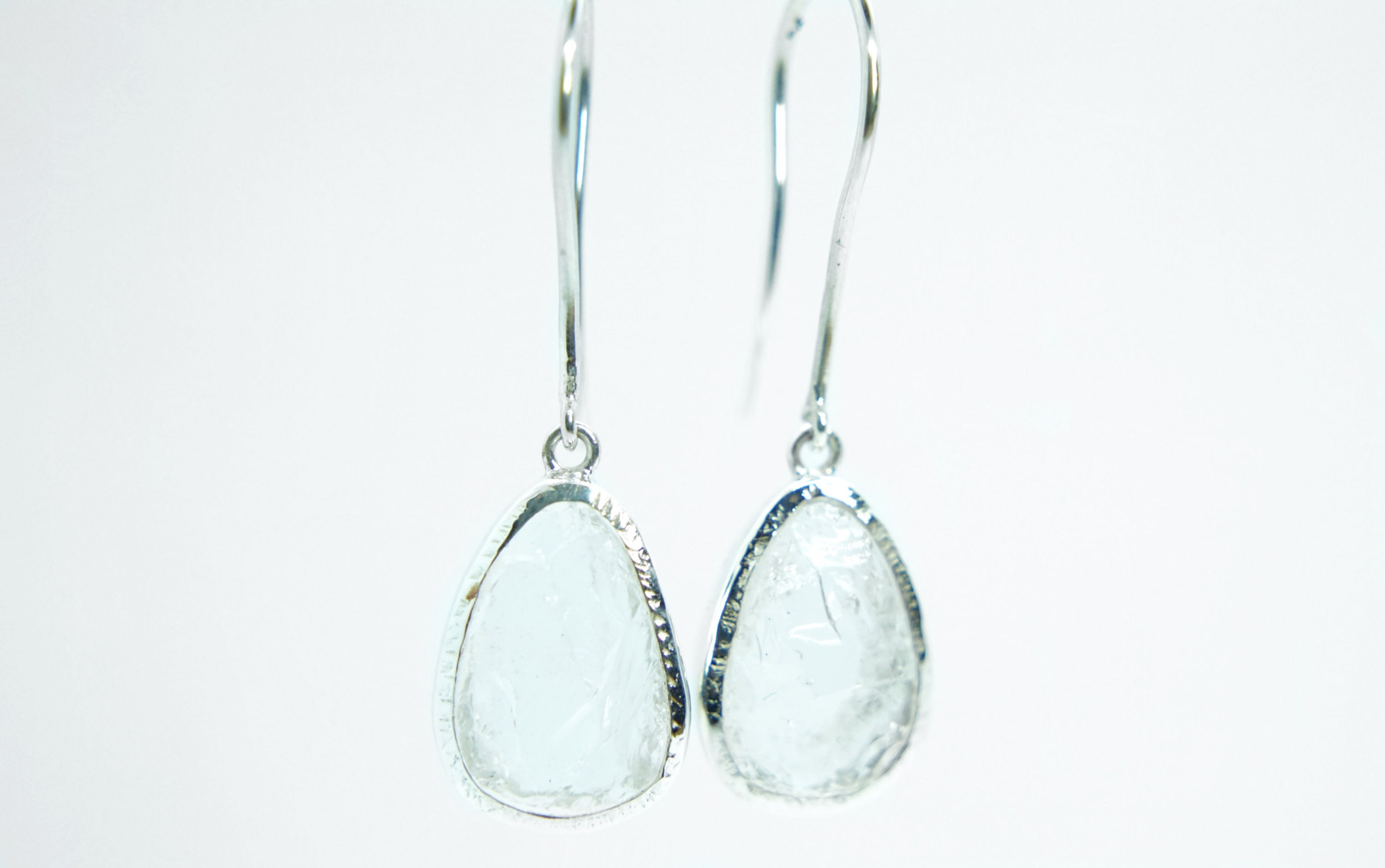 Teardrop Raw Uncut White Quartz Sterling Silver Earrings