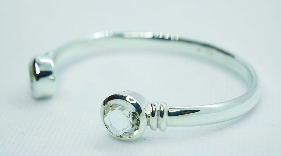 Thumbnail: Sterling Silver Torq Bangle. Large Faceted White Topaz