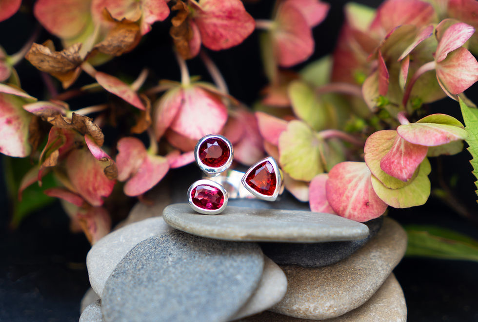 Thumbnail: Sterling Silver Tri-stone Garnet Statement Ring