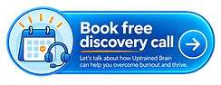Picture of a calender with headset and text 'Book free discovery call. Let's talk about how Uptrained Brain can help you overcome burnout