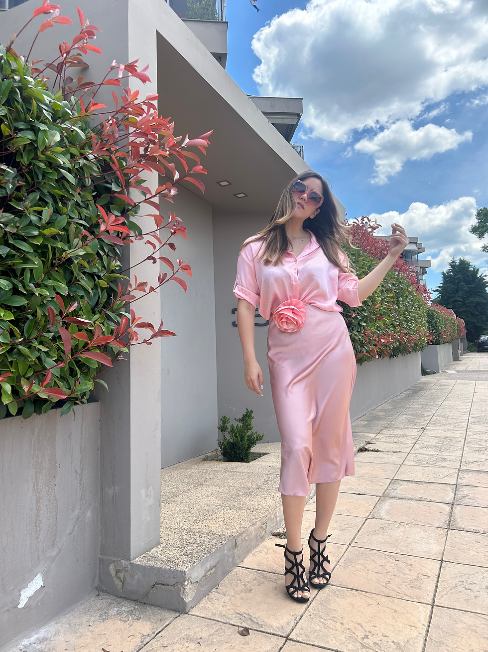 Thumbnail: Satin skirt with elastic waist