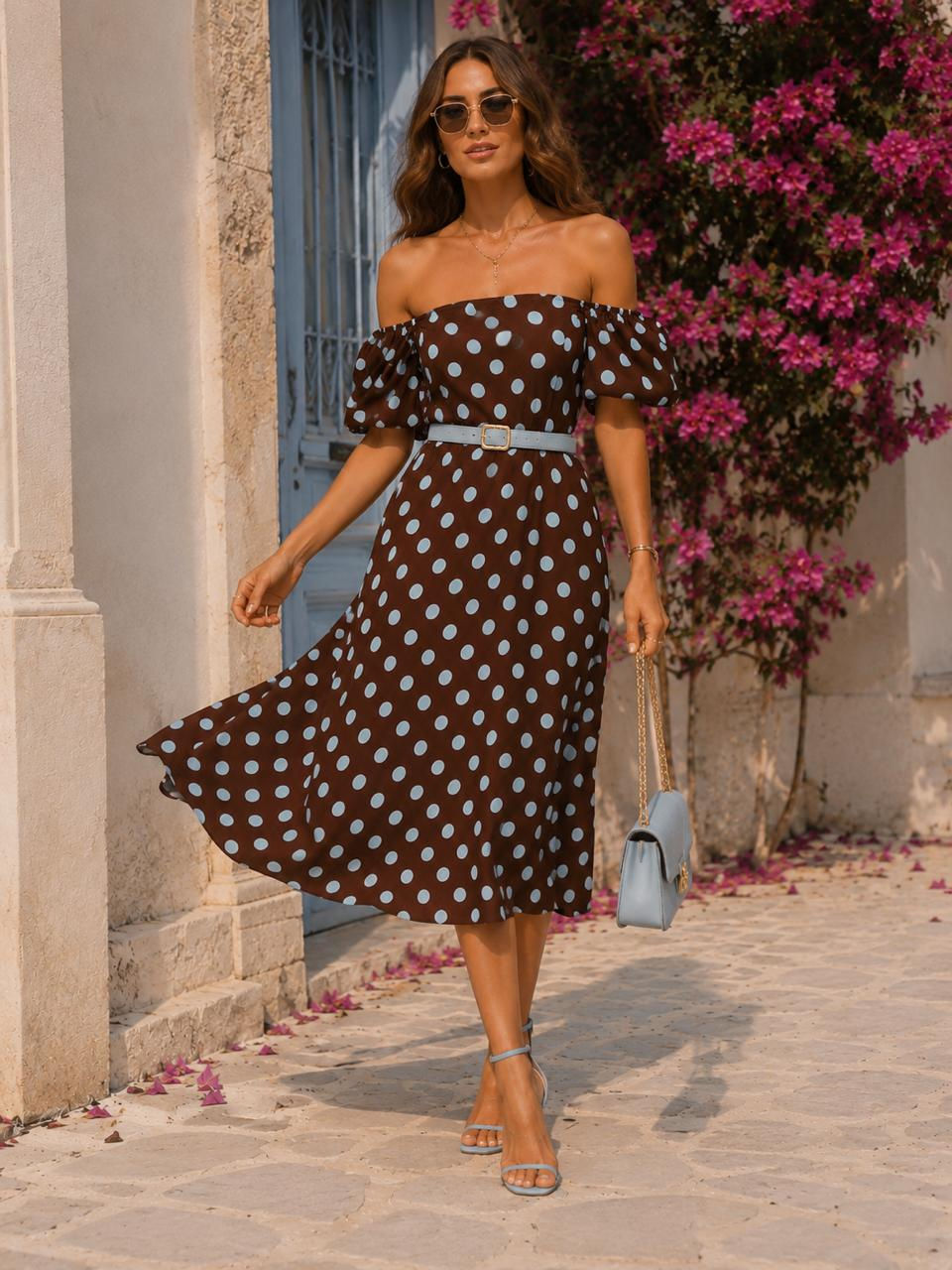 Strapless polka-dot dress