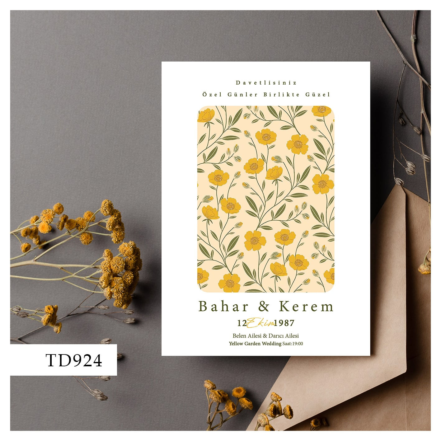 Altın Bahar Zarifliği Düğün Davetiyesi
