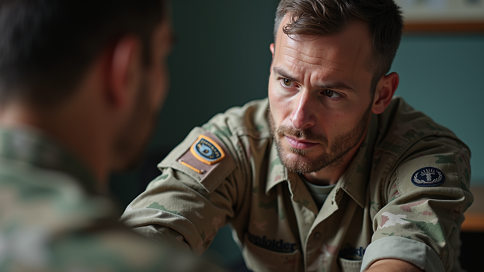 Eye-level view of a chaplain providing support to a service member