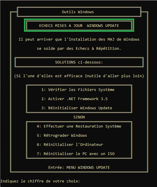 SOLUTIONS ECHECS MAJ WINDOWS Outils Windows