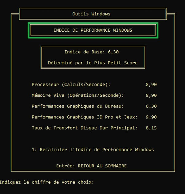 INDICE DE PERFORMANCE WINDOWS Outils Windows