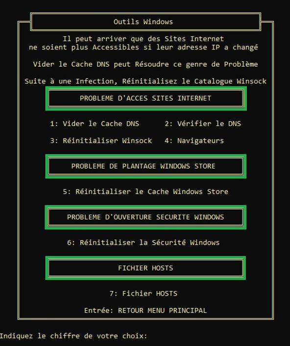 PROBLEMES INTERNET Outils Windows
